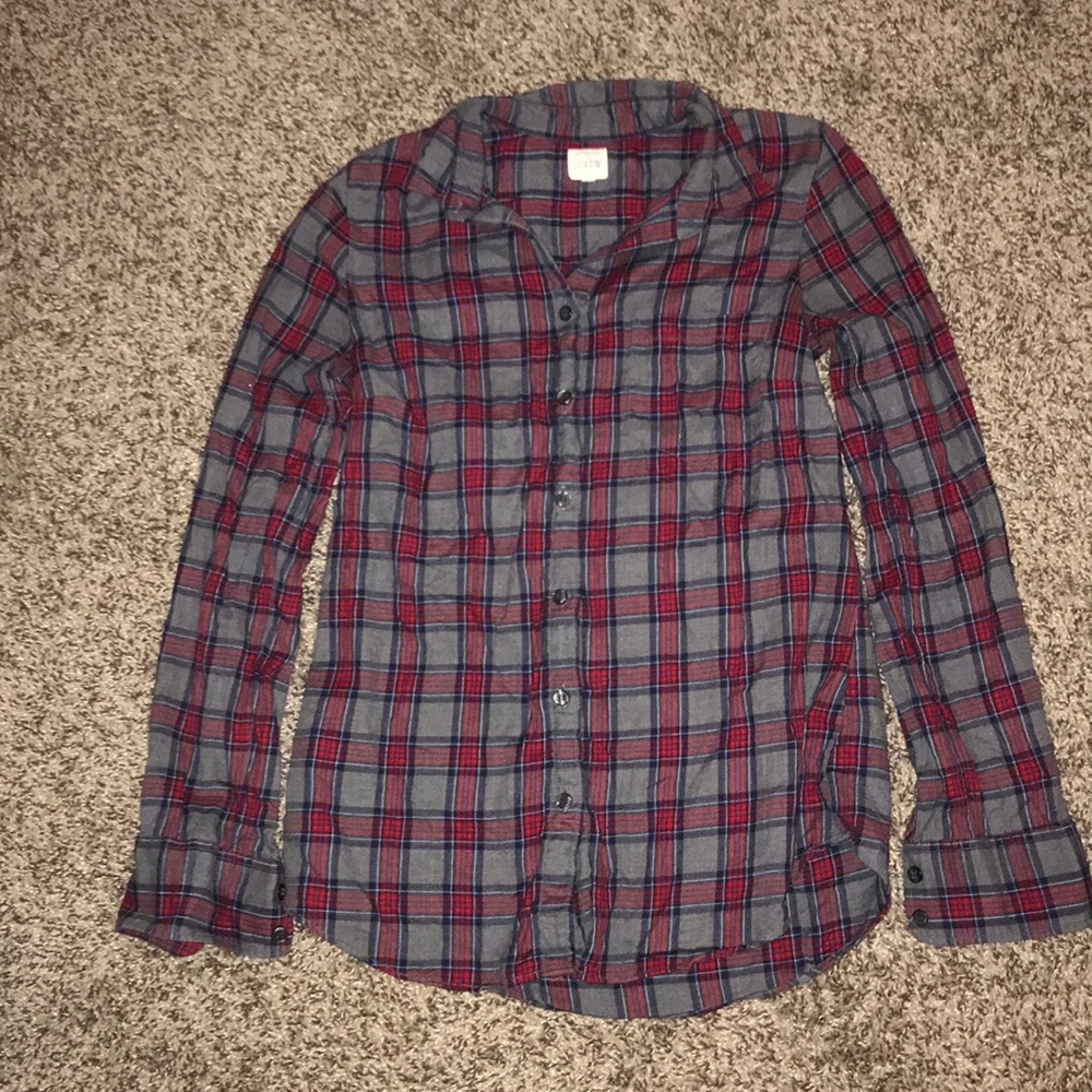J Crew Factory XS Grey Red Plaid Flannel
